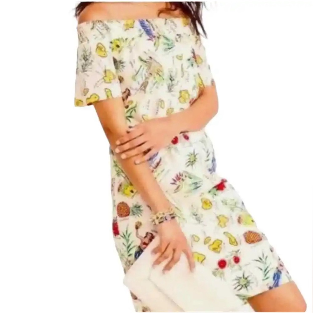 J CREW HAWAIIAN 🌺 TROPIC PRINT OFF SHOULDER ELASTIC MINI SHIFT DRESS SIZE 00
